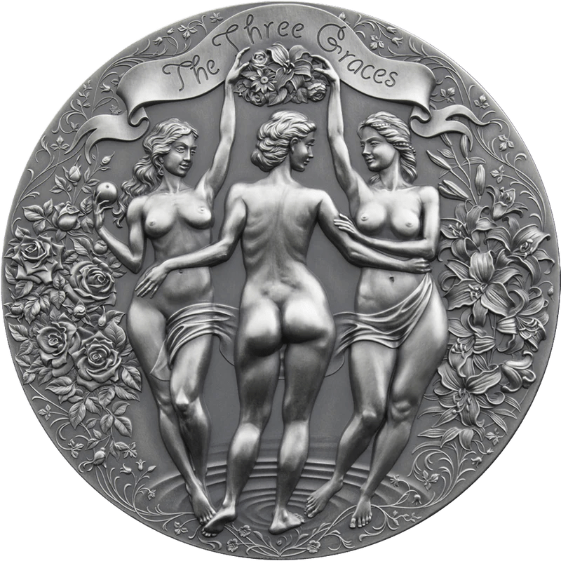 The Three Graces silver coin high relief | 2000 Francs Cameroon 2020 Antique Proof