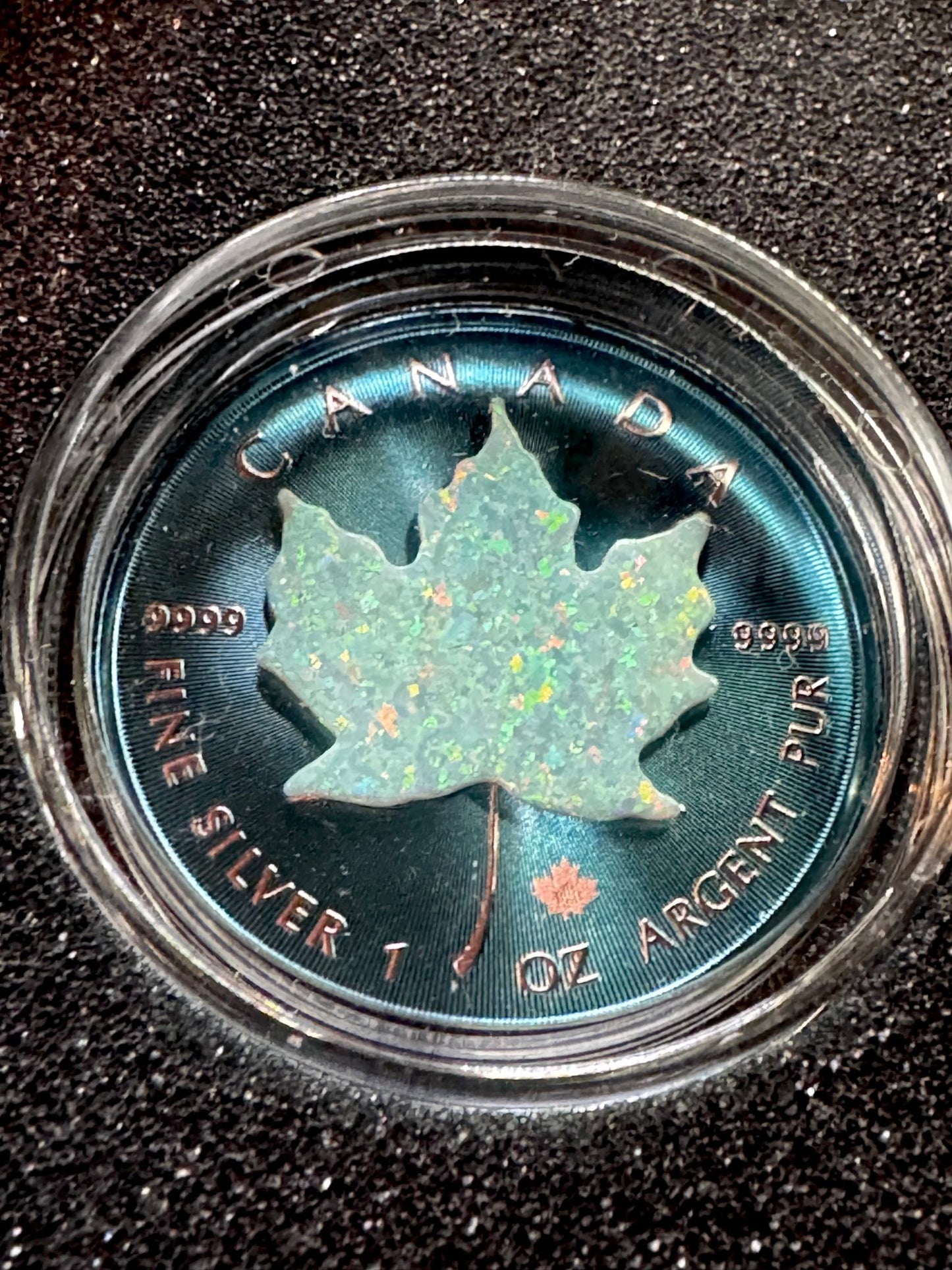 2022 Canadian Maple Leaf 1oz .9999 Pur Color Teal Green & Green Opal