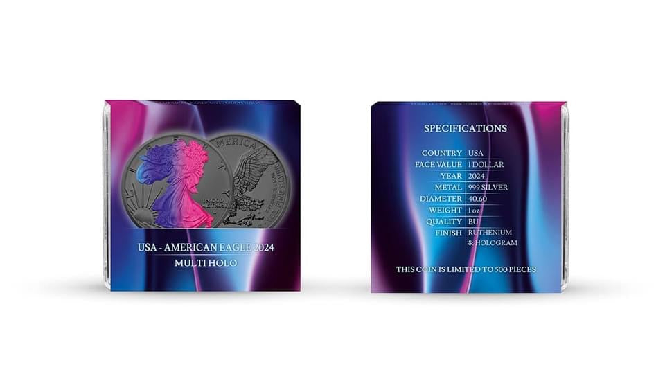 Multi Holo Color American Silver Eagle 2024 1oz .999 Silver Coin