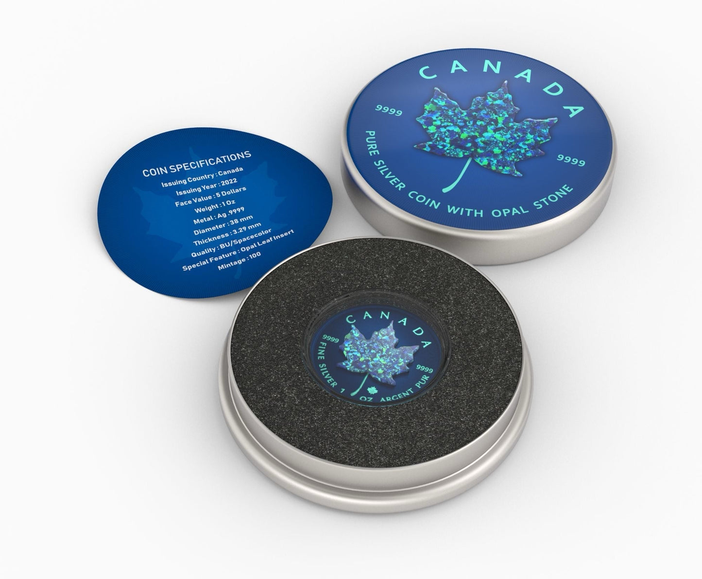 CS Canadian Maple Leaf 1oz Space Blue with Real Opal Maple Leaf