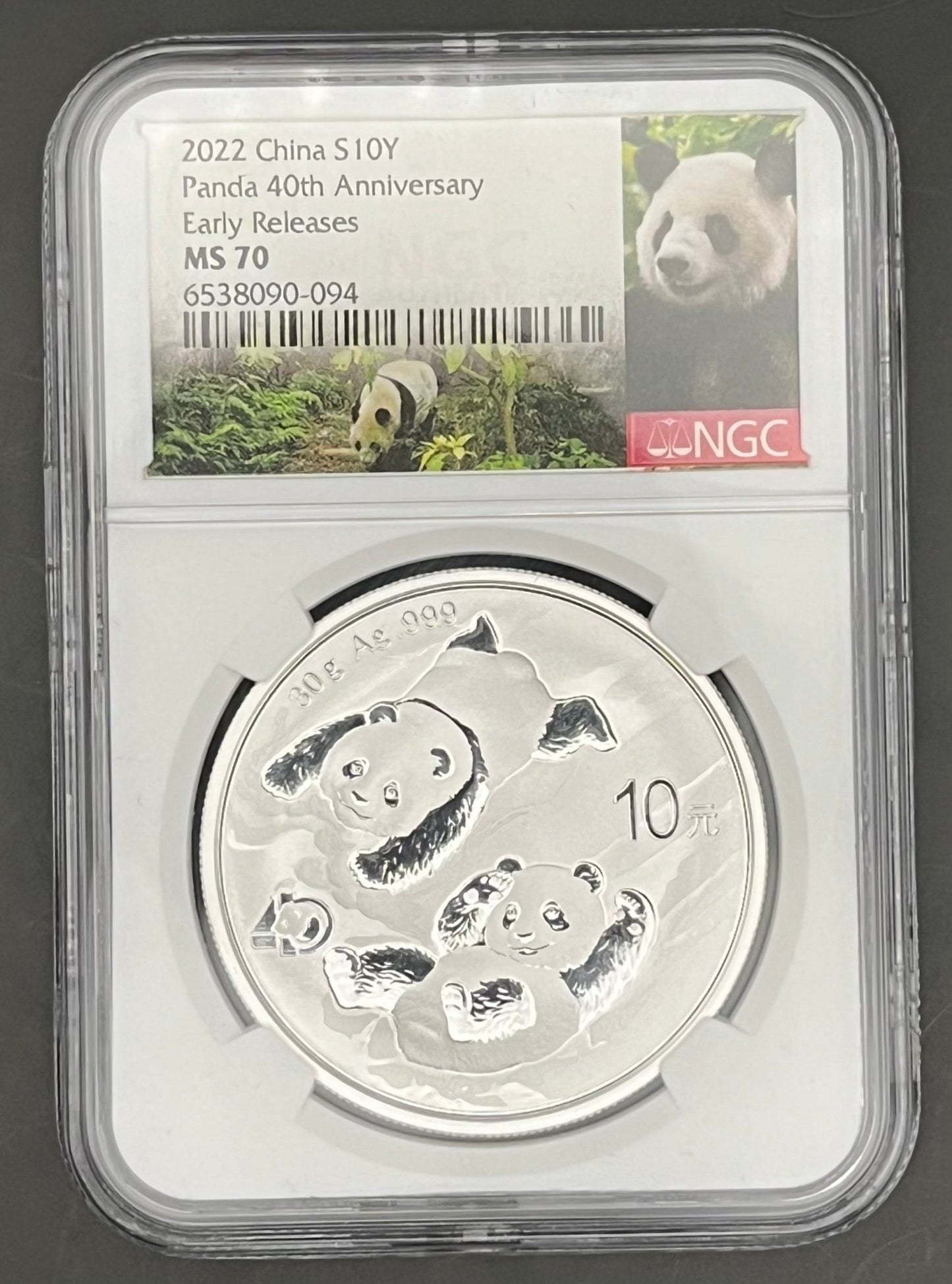 2022 China Panda 40th Ann. NGC MS70 Early Release 30g .999 Silver Coin