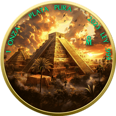 2023 Mexico Libertad Aztec Empire Temple Color 1oz .999 silver coin