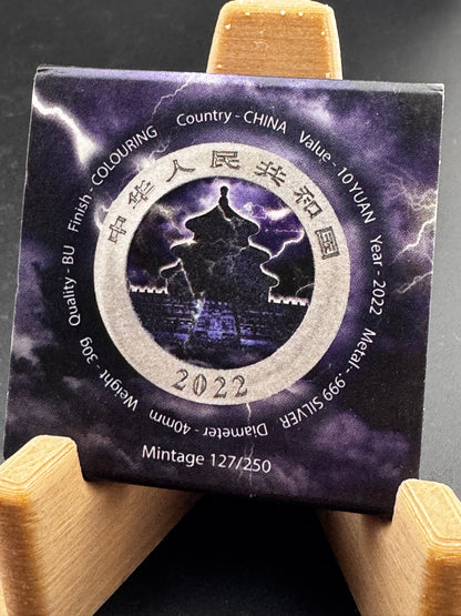 2022 China Panda Lightning Storm 1oz .999 Silver Color Coin