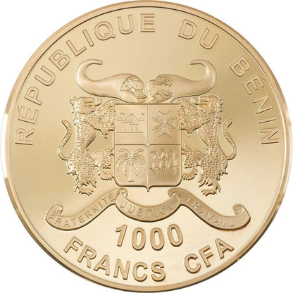 Silver coin 1000 Francs Benin 2021 | Cannabis Sativa Gilded Proof