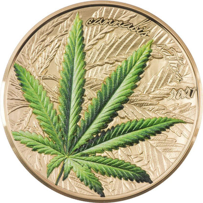 Silver coin 1000 Francs Benin 2021 | Cannabis Sativa Gilded Proof