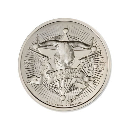 Bass Reeves 1 Troy Ounce 39mm Silver Round featuring a detailed depiction of Bass Reeves and iconic Old West imagery.