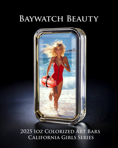 Cali Girls Song Bar Series "Baywatch Beauty" 1oz .999 Fine Silver Color Art Bar