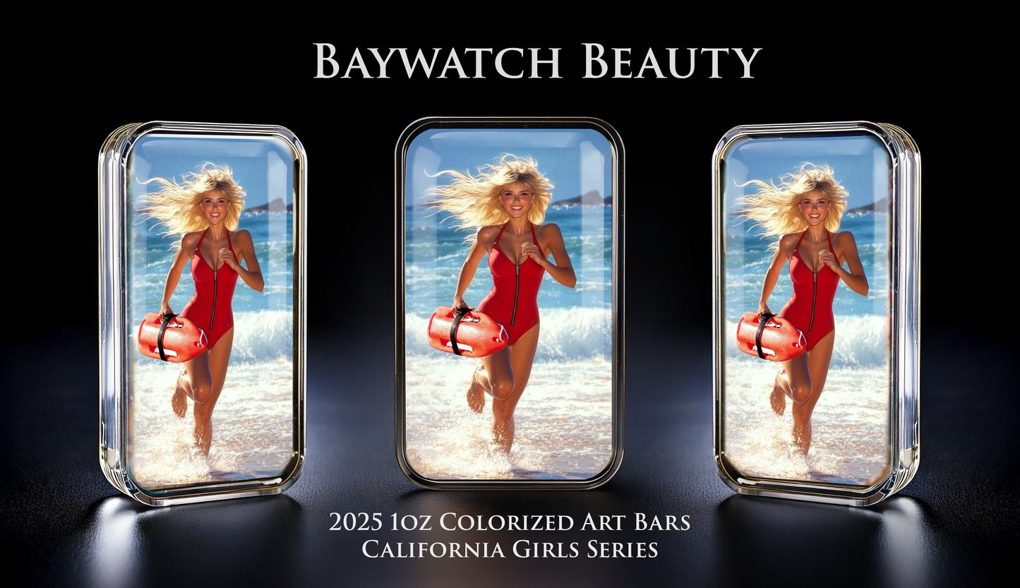 Cali Girls Song Bar Series "Baywatch Beauty" 1oz .999 Fine Silver Color Art Bar