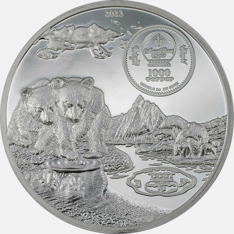 Brown Bear | Growing Up 2 Oz 999 Silver Coin Proof Mongolia 2023