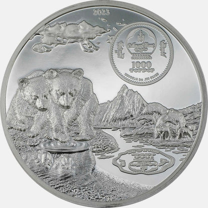 Brown Bear | Growing Up 2 Oz 999 Silver Coin Proof Mongolia 2023