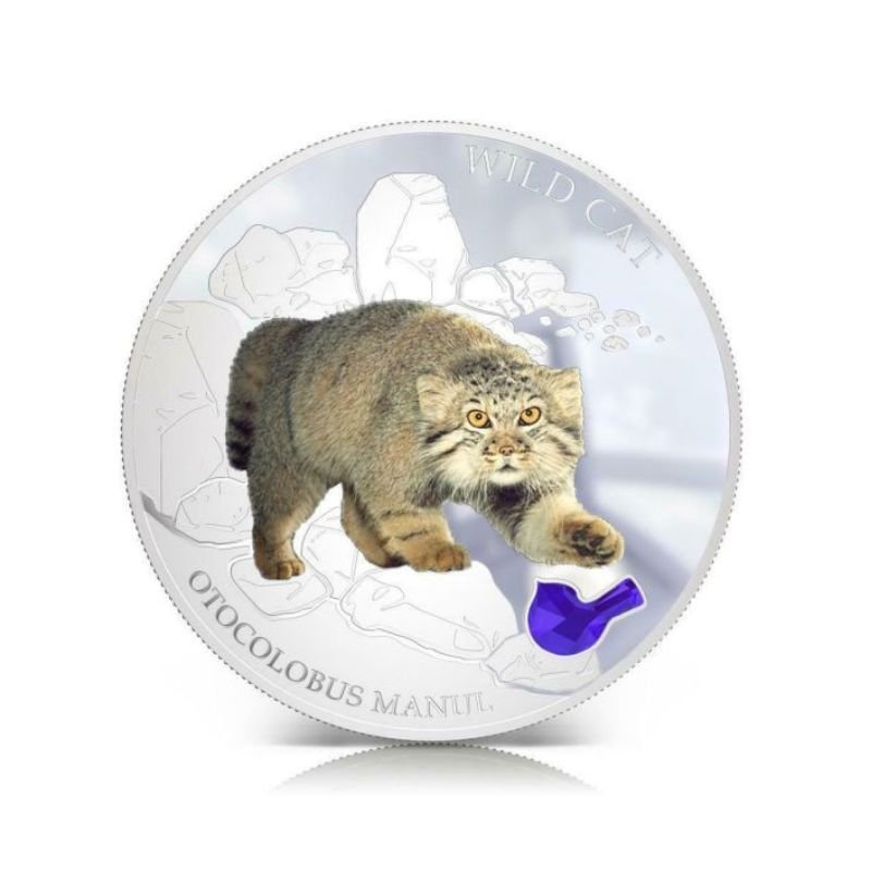 Fiji 2013 $2 Otocolobus Manul "Pallas's Cat" 1 Oz Silver Coin featuring a detailed depiction of a Pallas's Cat.