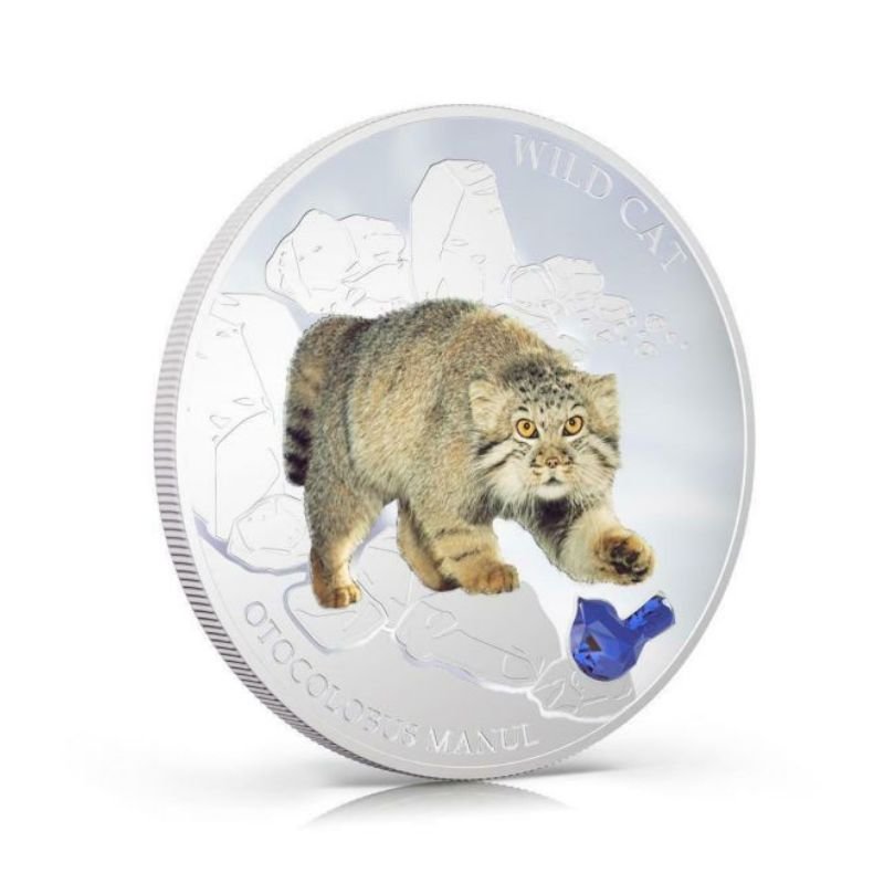 Fiji 2013 $2 Otocolobus Manul "Pallas's Cat" 1 Oz Silver Coin featuring a detailed depiction of a Pallas's Cat.