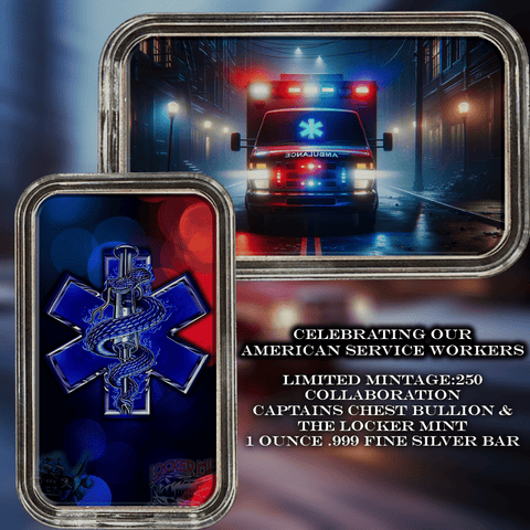 .999 Silver Art Bar Heroes EMT Ambulance Paramedics 1ozt Bar