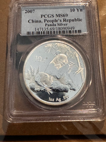 2007 PCGS PR69 .999 Silver Coin China Panda 25th Anniversary