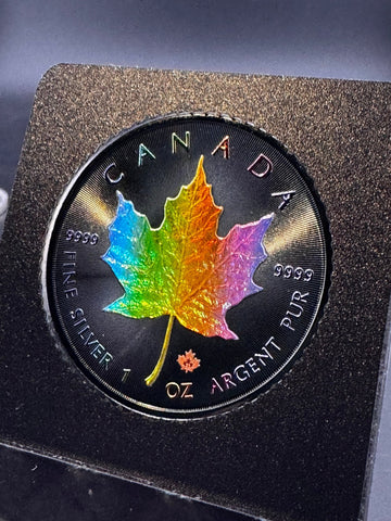 2023 Silver .999 Maple Leaf Coin Colorized Rainbow Hologram