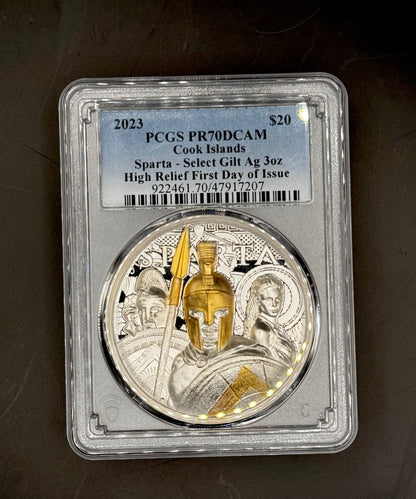 2023 Cook Islands Sparta 3oz Silver Gilded PF70 PCGS