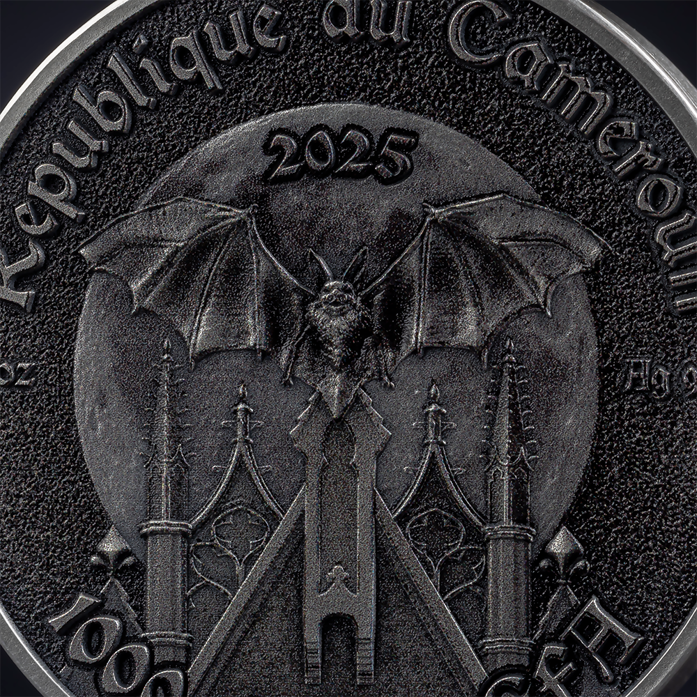 2025 Cameroon Raven Antique Finish 1oz .999 Silver Coin Color and Gilding