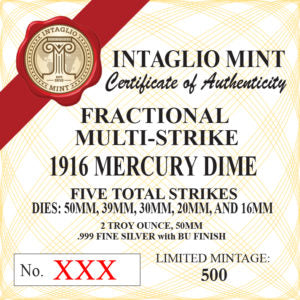 Fractional Multi strike Mercury Dime Tribute 2 Troy Ounce 50mm Limited Mintage 500