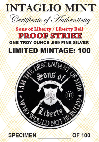 Sons Of Liberty Type Ii Liberty Bell 1 Troy Ounce 39mm Limited Mintage 100 Proof