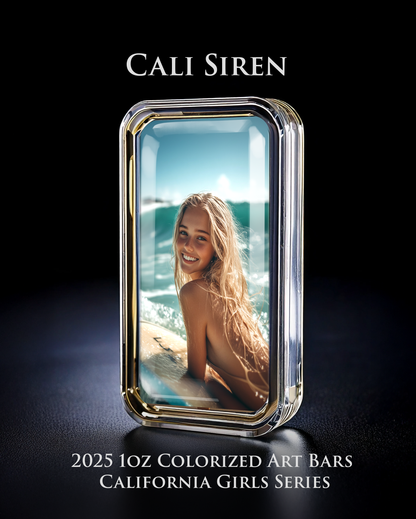 Cali Girls Song Bar Series "Cali Siren" 1oz .999 Fine Silver Color Art Bar