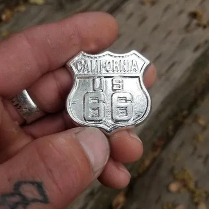 California Route 66 Silver Round - Meticulously crafted silver piece featuring the iconic Route 66 road sign and California landscape