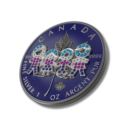 Canada 2021 Big Family Blue Bejeweled 1 oz Silver Coin - Celebrating family with intricate design and a blue bejeweled accent.