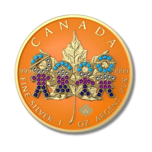 Canada 2021 Big Family Gold Bejeweled 1 oz Silver Coin - Celebrating family with intricate design and a gold bejeweled accent.