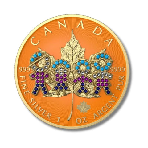 Canada 2021 5USD Big Family Gold Bejeweled 1 Oz Silver Coin