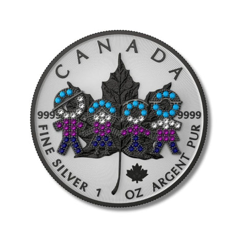 Canada Maple 2021 5USD Big Family Black Bejeweled 1 Oz Silver Coin