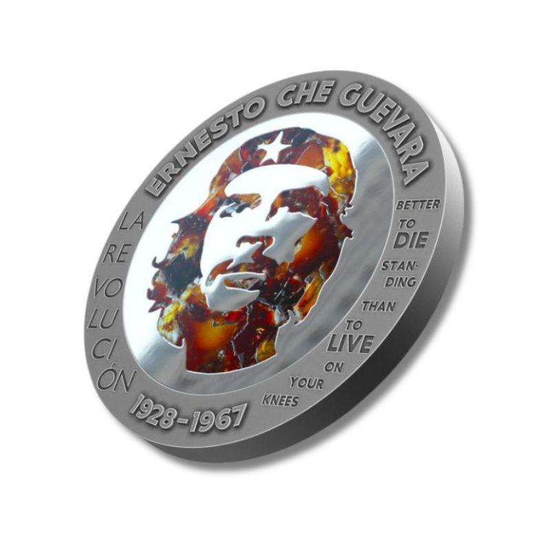 Congo 2023 100 Francs CFA Che Guevara 1 oz AmberSteel Handmade Insert - Unique coin featuring amber and steel, honoring the legacy of Che Guevara.