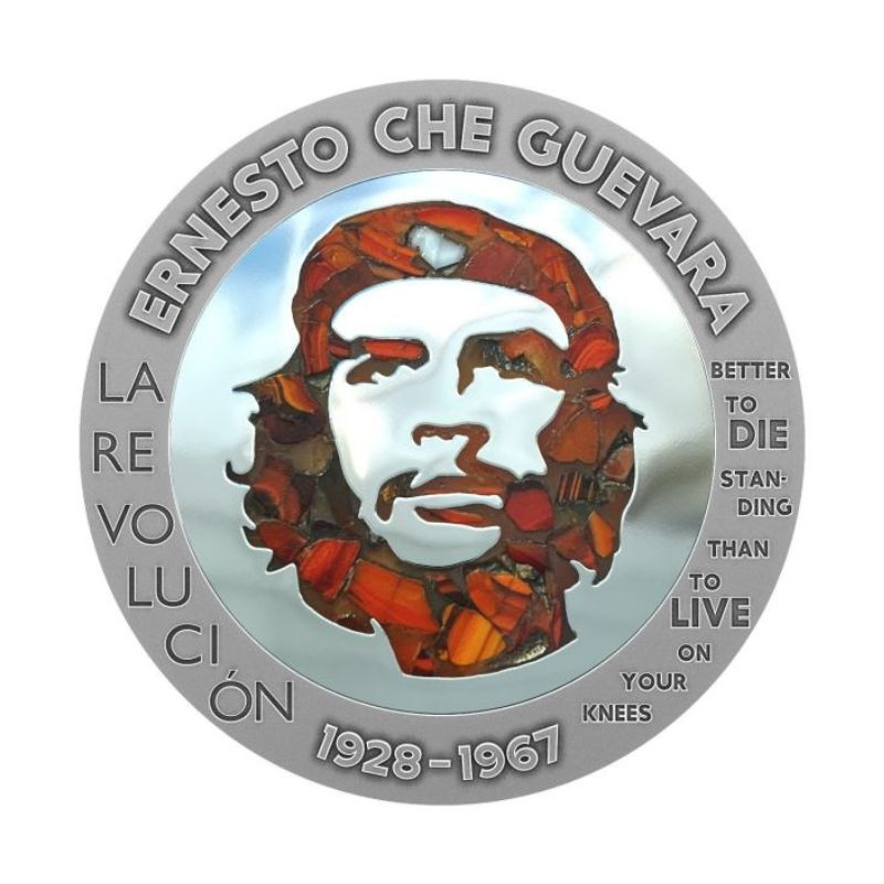 Congo 2023 100 Francs CFA Che Guevara 1 oz Glass Mosaic/Steel Handmade Insert V.1 - Unique coin featuring a vibrant glass mosaic and honoring Che Guevara.