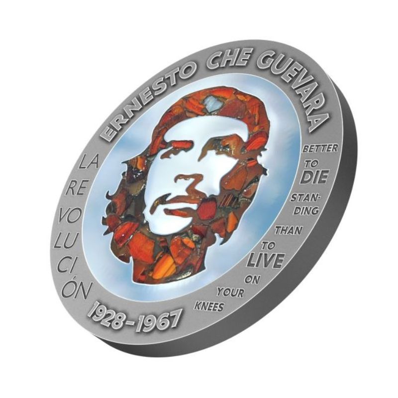 Congo 2023 100 Francs CFA Che Guevara 1 oz Glass Mosaic/Steel Handmade Insert V.1 - Unique coin featuring a vibrant glass mosaic and honoring Che Guevara.