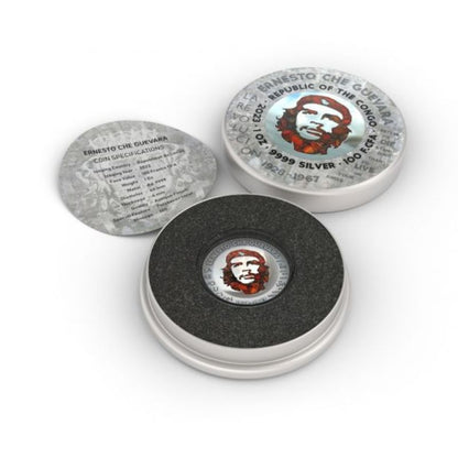 Congo 2023 100 Francs CFA Che Guevara 1 oz Glass Mosaic/Steel Handmade Insert V.1 - Unique coin featuring a vibrant glass mosaic and honoring Che Guevara.