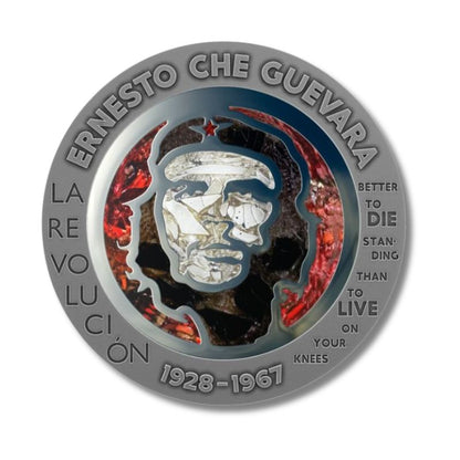 Congo 2023 100 Francs CFA Che Guevara 1 oz Glass MosaicSteel Handmade Insert V.2 - Unique coin featuring a vibrant glass mosaic and honoring Che Guevara.