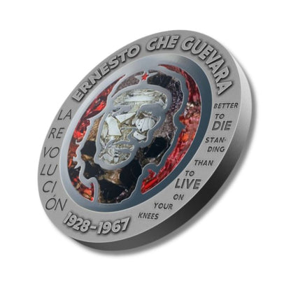 Congo 2023 100 Francs CFA Che Guevara 1 oz Glass MosaicSteel Handmade Insert V.2 - Unique coin featuring a vibrant glass mosaic and honoring Che Guevara.