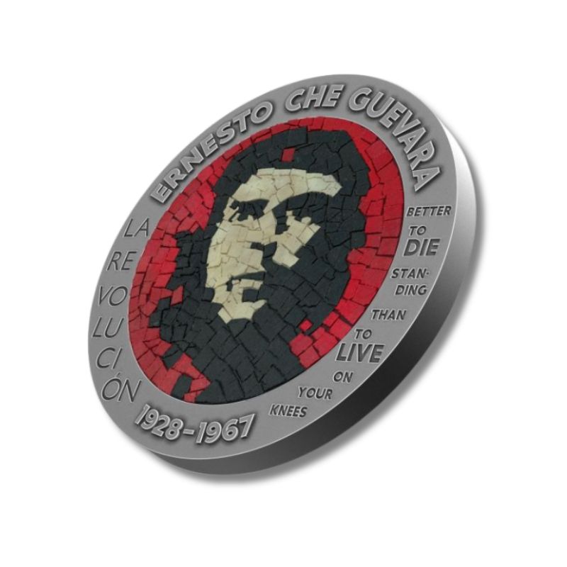 Congo 2023 100 Francs CFA Che Guevara 1 oz Micro Mosaic Handmade Insert - Intricately crafted silver coin honoring Che Guevara.