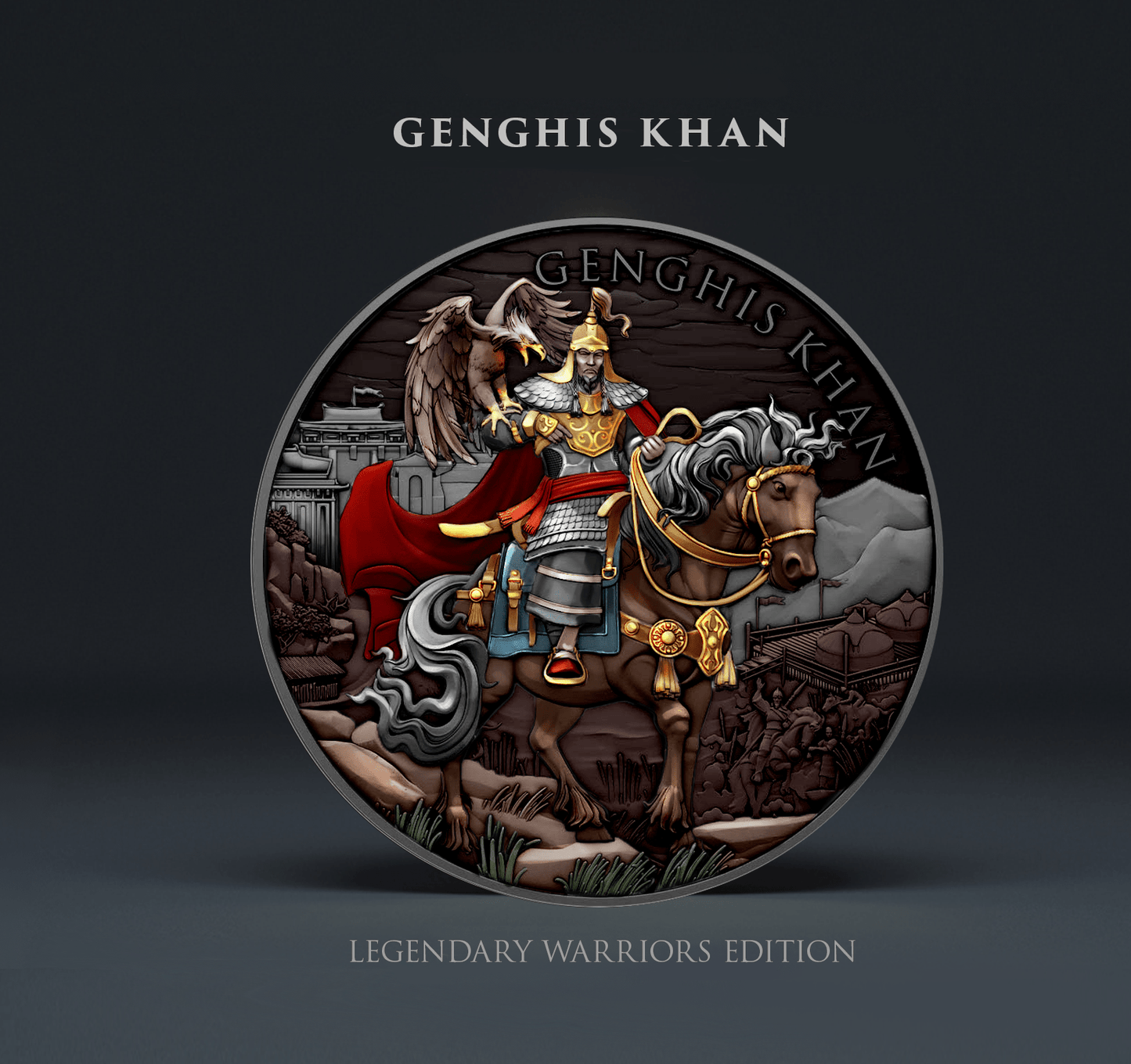 Genghis Kahn Legendary Warriors Colorized 1 Troy oz .999 Fine Silver Rounds