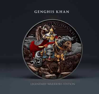 Genghis Kahn Legendary Warriors Colorized 1 Troy oz .999 Fine Silver Rounds