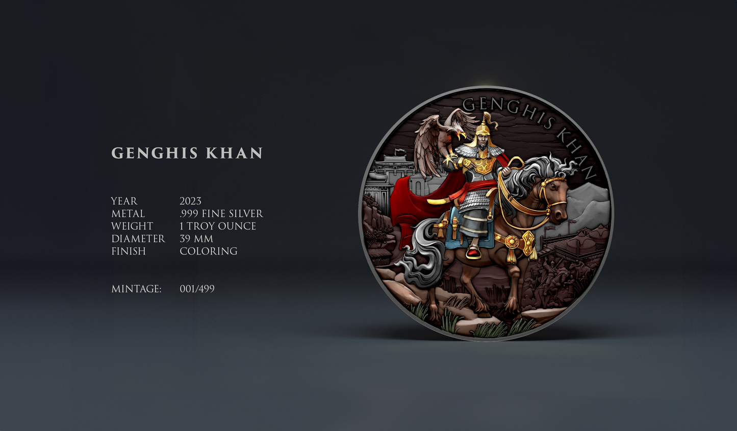 Genghis Kahn Legendary Warriors Series Set 1 Troy oz .999 Fine Silver Round