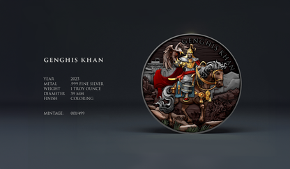 Genghis Kahn Legendary Warriors Series Set 1 Troy oz .999 Fine Silver Round