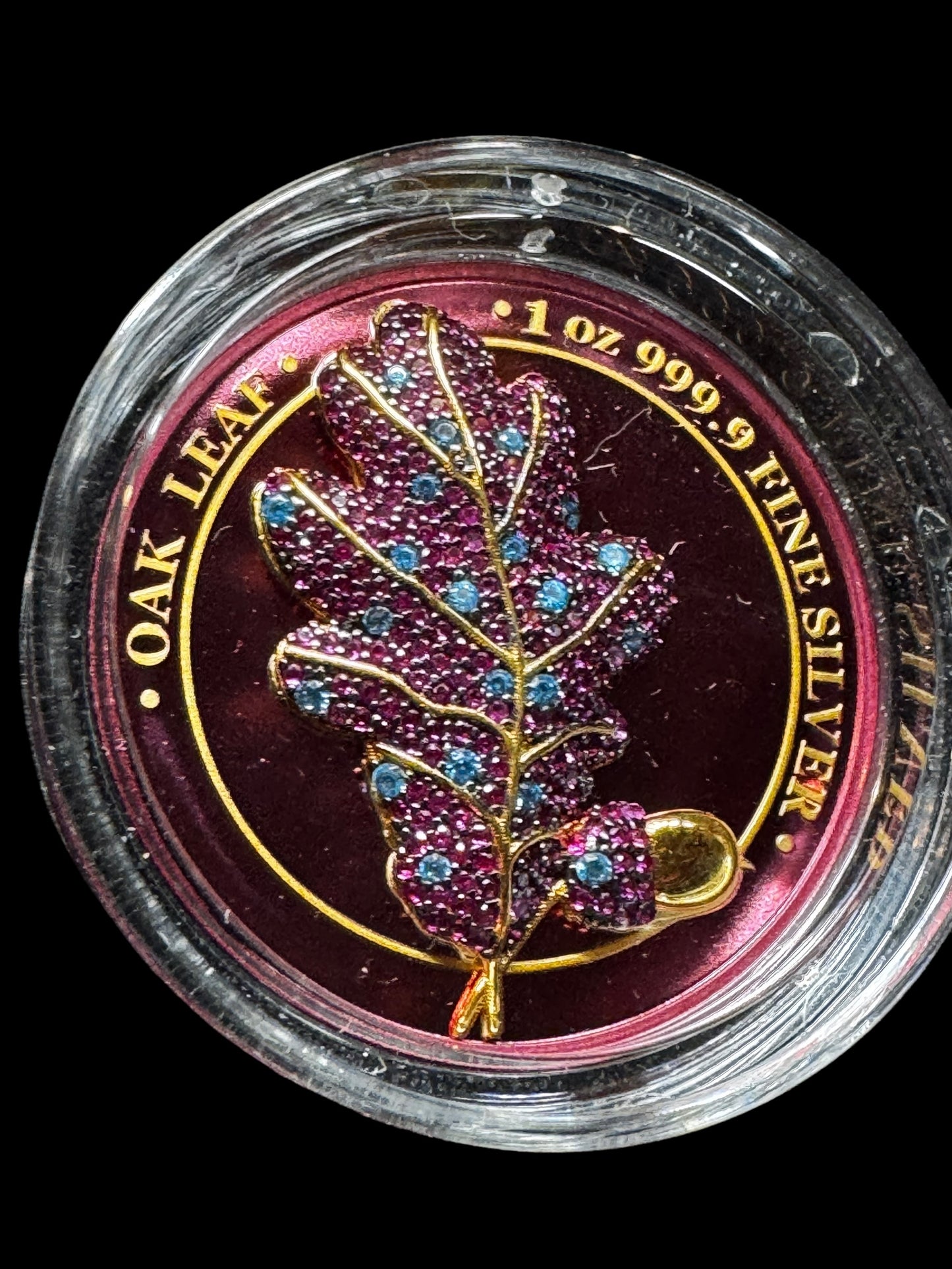 2019 Germania Colorized Bejeweled 1oz .999 Silver Oak Leaf Mythical Forest Proof Coin