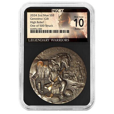 2024 2oz .999 NGCX 10 Legendary Warriors Geronimo Antique Coin w/s
