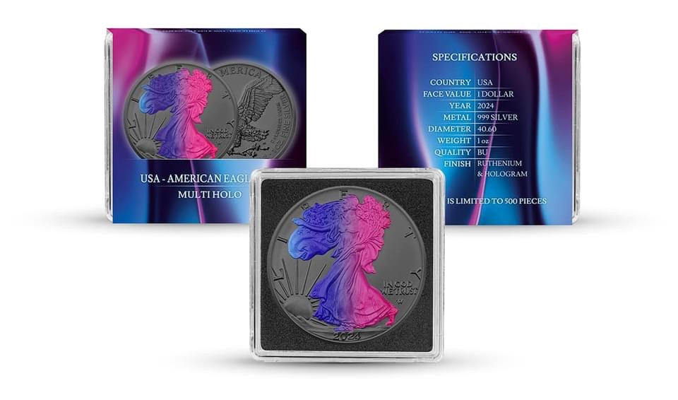 Multi Holo Color American Silver Eagle 2024 1oz .999 Silver Coin