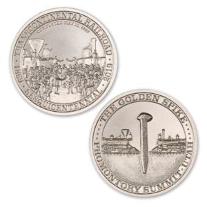 Intaglio Transcontinental Railroad Sesquicentennial 2 Ounce 39mm .999 Silver