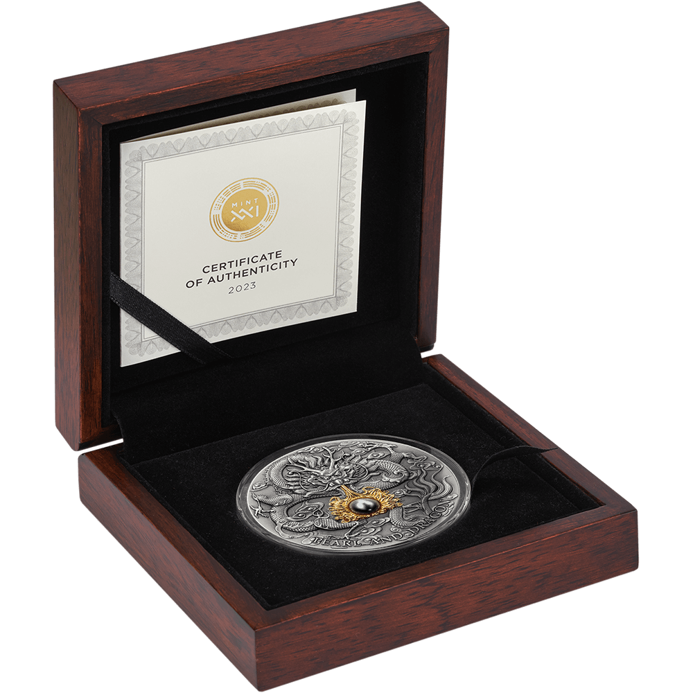 2023 2oz .999 Silver Coin Black and Pearl Dragon Mint XXI