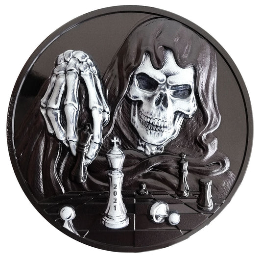 *DARK CHECKMATE You Can't Cheat Death 3 Oz Silver Coin 20$ Palau 2021