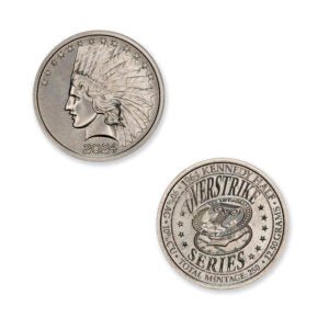 2024 – OVERSTRIKE SERIES #6 – 1964 KENNEDY HALF W/ $10 INDIAN OBVERSE – 30MM (ONLY 250 MINTED) IN COINSAFE CAPSULE AND C.O.A.