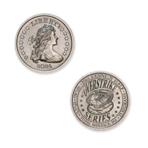 2024 – OVERSTRIKE SERIES #3 – 1964 KENNEDY HALF W/ 1804 DOLLAR OBVERSE – 30MM (ONLY 250 MINTED) IN COINSAFE CAPSULE AND C.O.A.