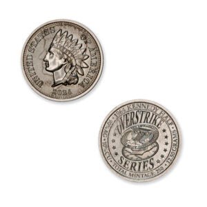 2024 – OVERSTRIKE SERIES #5 – 1964 KENNEDY HALF W/ INDIAN CENT OBVERSE – 30MM (ONLY 250 MINTED) IN COINSAFE CAPSULE AND C.O.A.