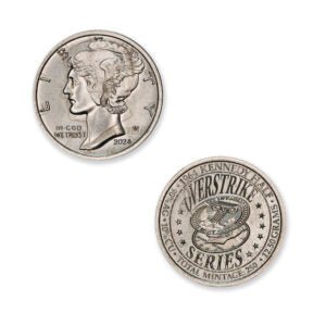 2024 – OVERSTRIKE SERIES #2 – 1964 KENNEDY HALF W/ 2024 MERCURY DIME OBVERSE – 30MM (ONLY 250 MINTED) IN COINSAFE CAPSULE AND C.O.A.